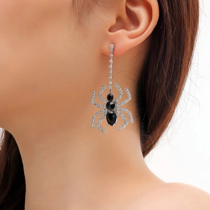 Gothic Spider Metal Inlay Rhinestones Women's Drop Earrings 1 Pair