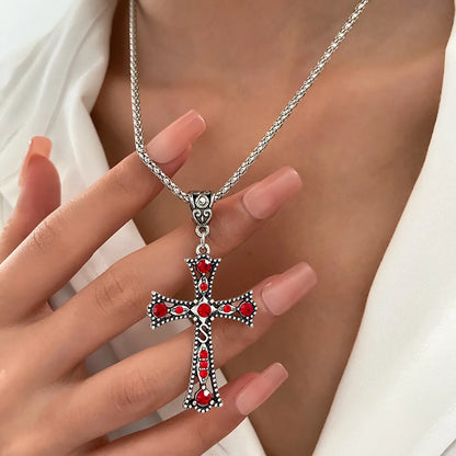 Gothic Vintage Style Cross Alloy Plating Inlay Zircon 14k Gold Plated Unisex Pendant Necklace