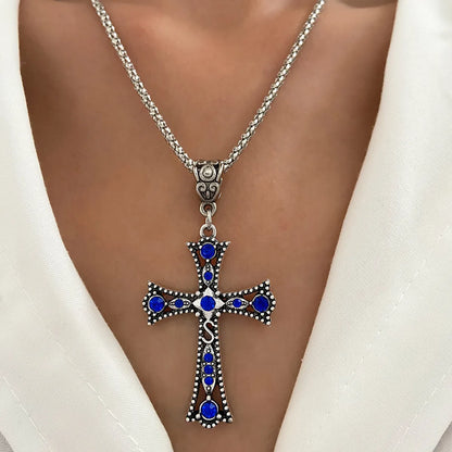 Gothic Vintage Style Cross Alloy Plating Inlay Zircon 14k Gold Plated Unisex Pendant Necklace