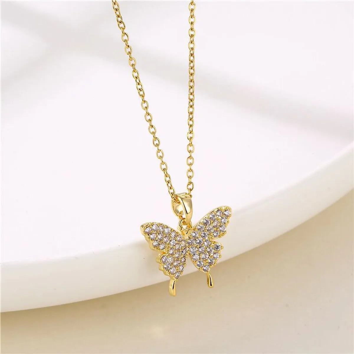 Ig Style Casual Butterfly Titanium Steel Copper Plating Inlay Zircon Pendant Necklace