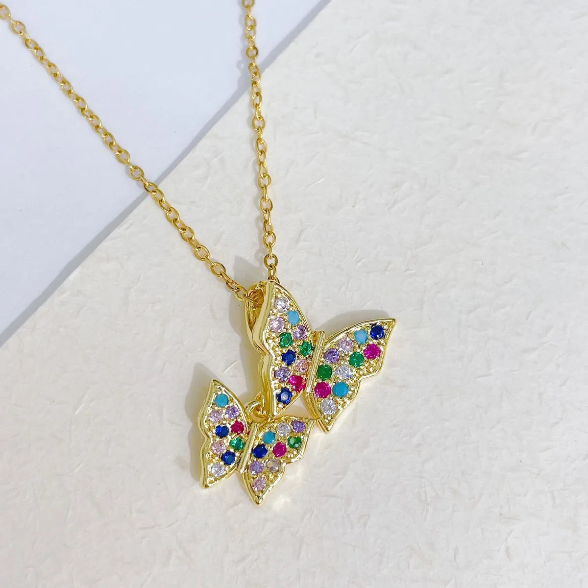 Ig Style Casual Butterfly Titanium Steel Copper Plating Inlay Zircon Pendant Necklace