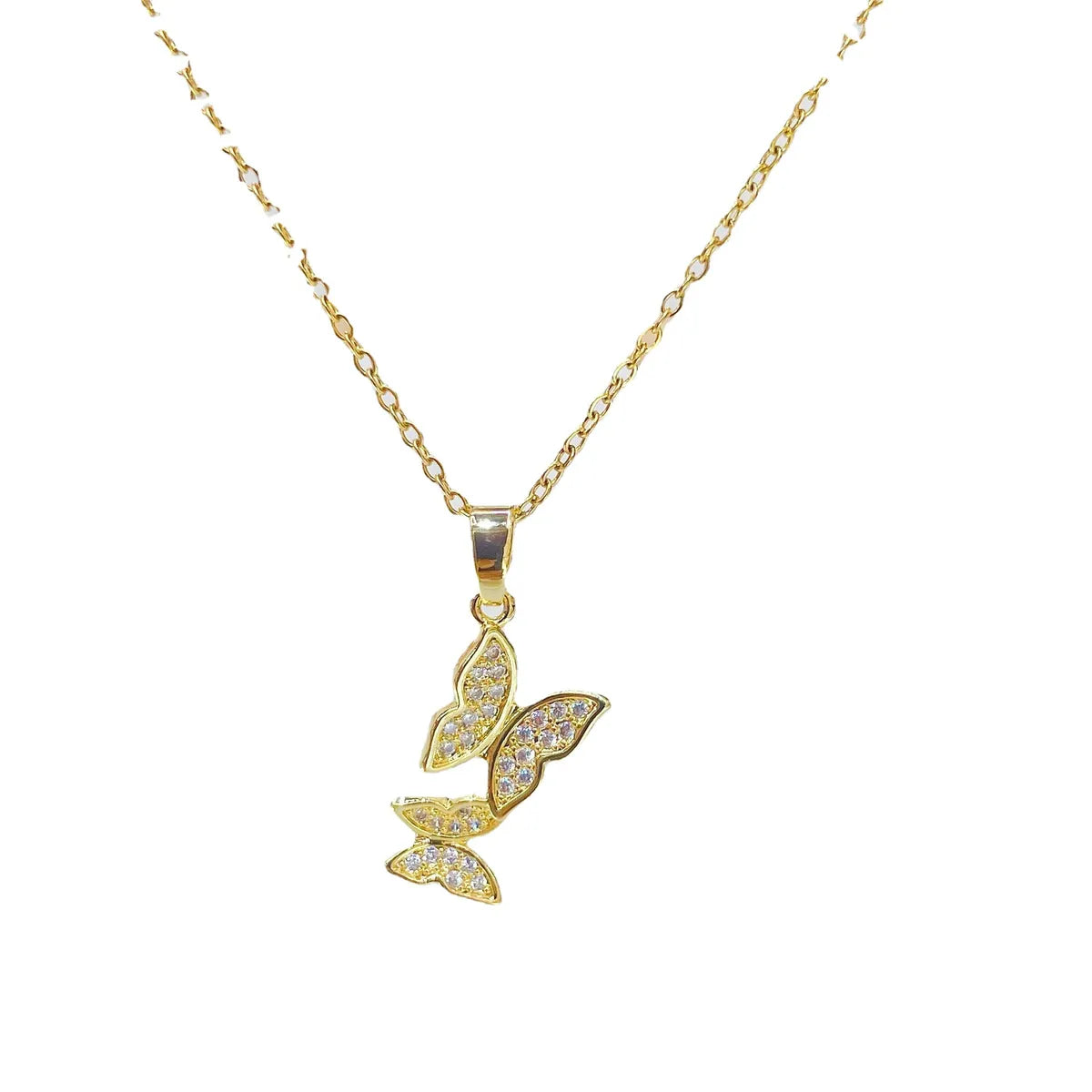 Ig Style Casual Butterfly Titanium Steel Copper Plating Inlay Zircon Pendant Necklace