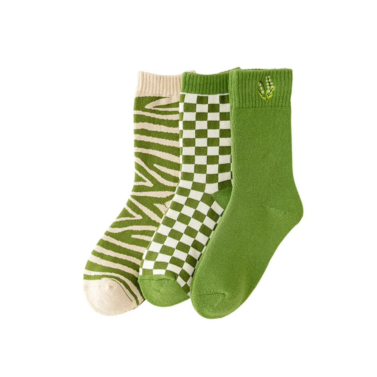 Green Socks Female Middle Tube Thick Warm Socks Pure Cotton Autumn And Winter Cotton Socks