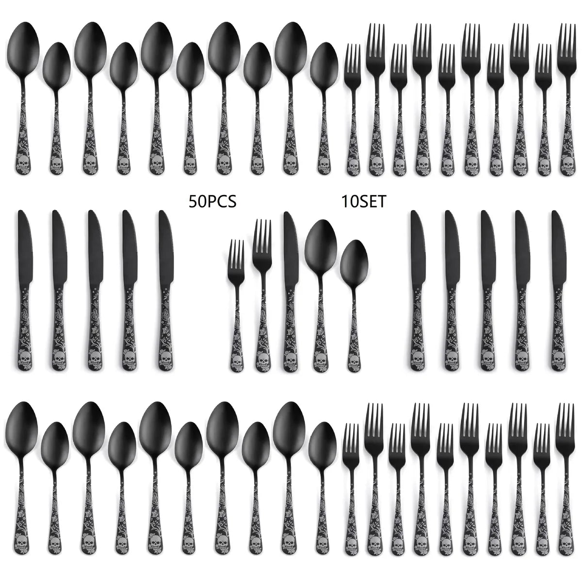 Halloween Casual Skull 410 Stainless Steel Spoon Fruit Fork 1 Set