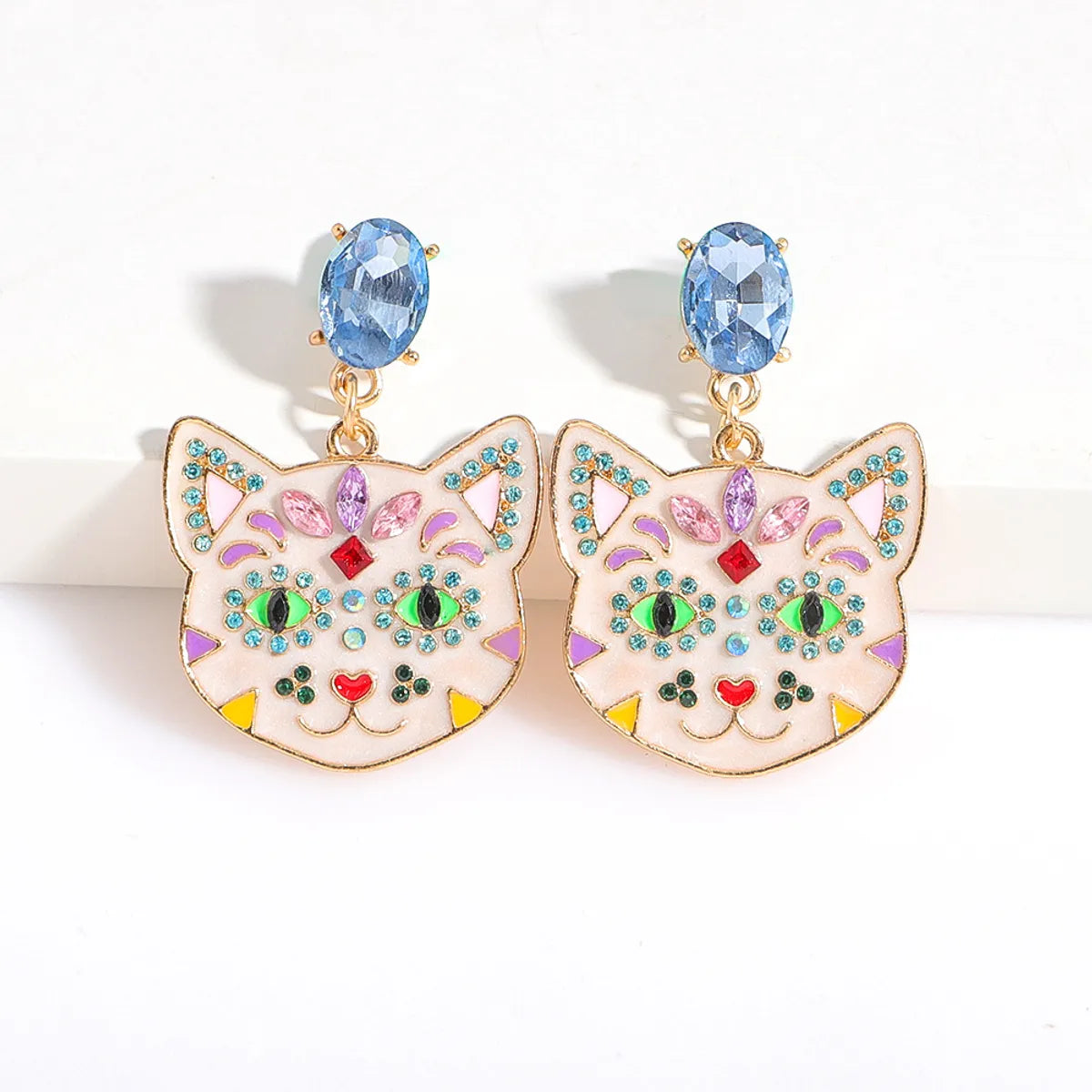 Halloween Cat Animal Alloy Diamond Earrings Wholesale Jewelry Gooddiy