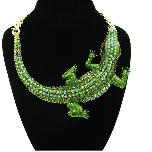 Halloween Decoration Retro Big Crocodile Shape Diamond-Studded Necklace Wholesale