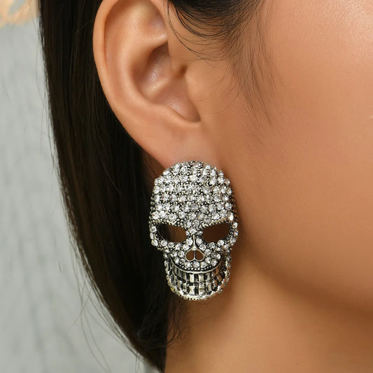 Halloween Diamond-Studded Skull Earrings Wholesale Nihaojewelry