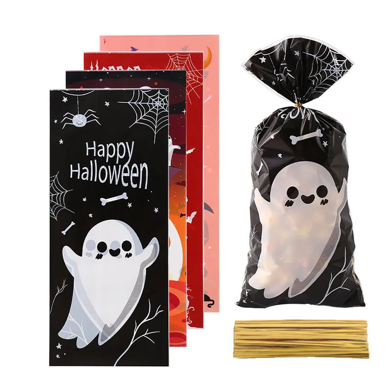 Halloween Element Candy Bag Creative Skull Ghost Opp Flat Pocket Candy Snack Gift Bag Party Decoration