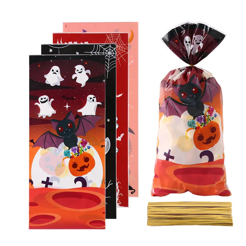 Halloween Element Candy Bag Creative Skull Ghost Opp Flat Pocket Candy Snack Gift Bag Party Decoration