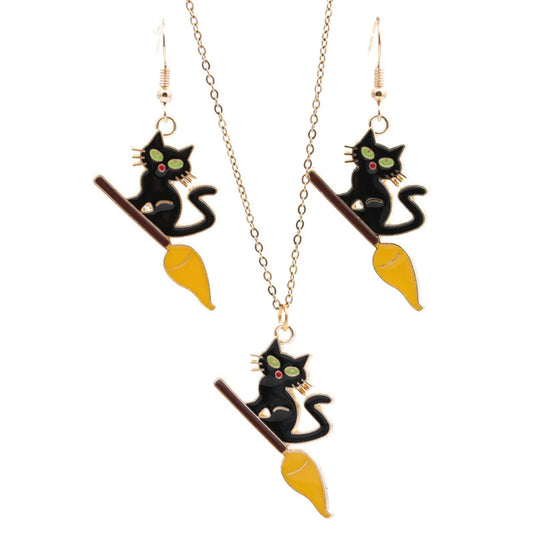 Halloween Fashion Cat Earrings Necklace Set Wholesale Jewelry Gooddiy