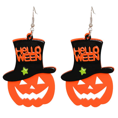 Halloween Funny Pumpkin Acrylic Earrings Little Witch Resin Earrings