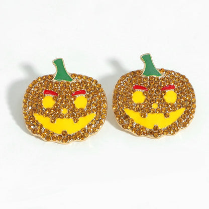 Fashion Pumpkin Diamond Alloy Artificial Gemstones Earrings