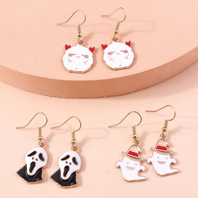 Halloween Funny Skull Alloy Party Earrings