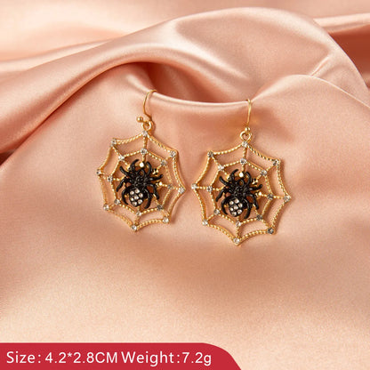 Retro Spider Plating Alloy Artificial Gemstones Earrings