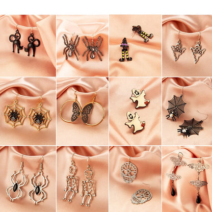 Retro Spider Plating Alloy Artificial Gemstones Earrings