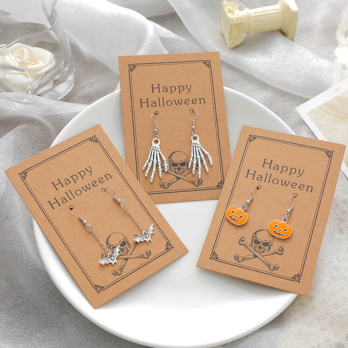 Halloween Holiday Skull Bone Festival Pumpkin Alloy Earrings