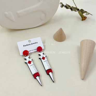 Halloween New Acrylic Syringe Earrings Wholesale