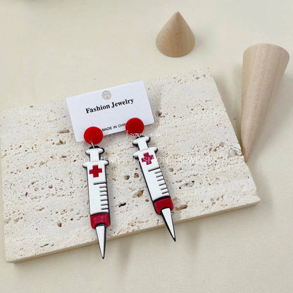 Halloween New Acrylic Syringe Earrings Wholesale