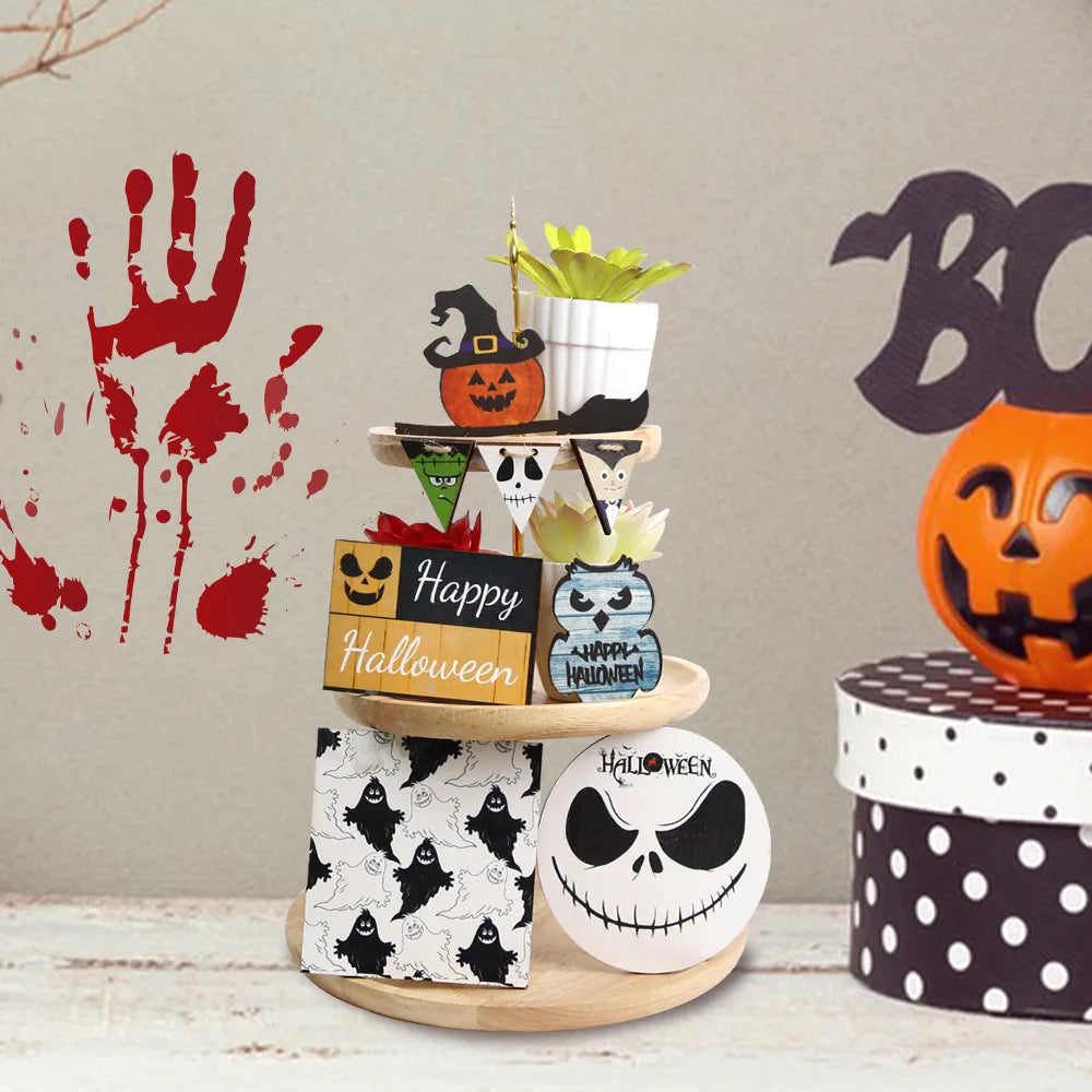 Halloween Pattern Wood Holiday Party Ornaments