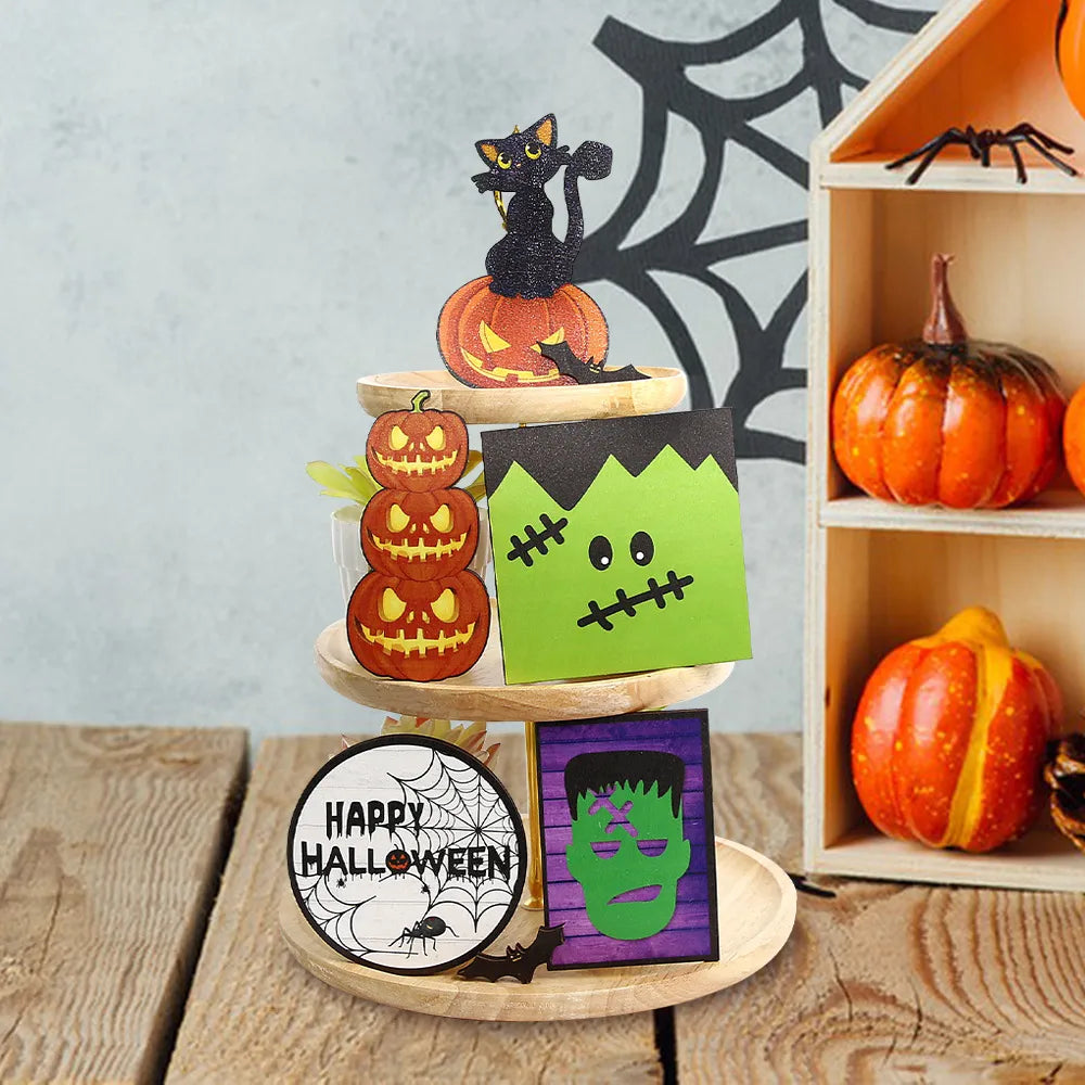 Halloween Pattern Wood Holiday Party Ornaments