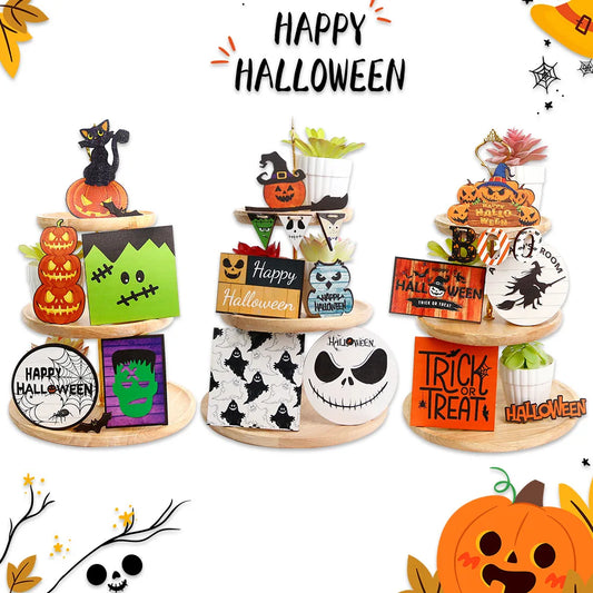 Halloween Pattern Wood Holiday Party Ornaments