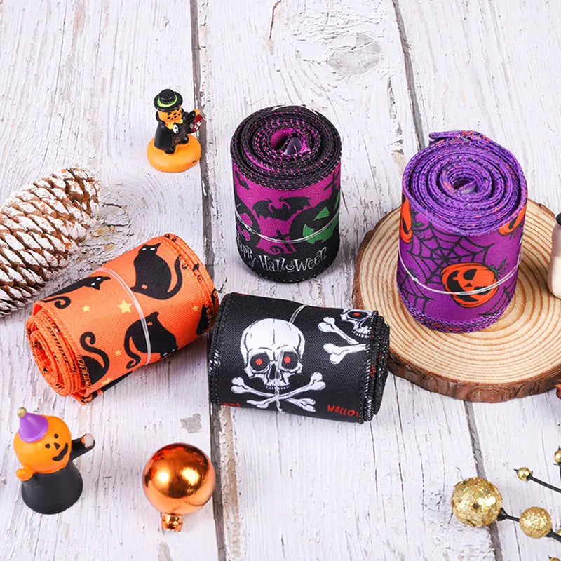 Halloween Pumpkin Bat Skull Silk Cloth Party Ribbon