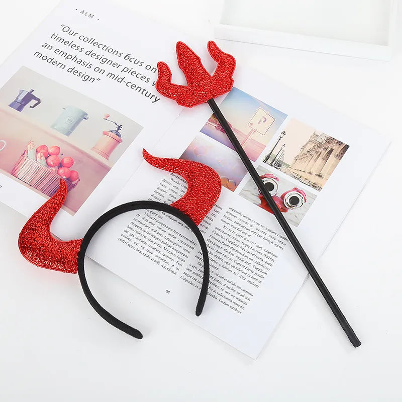 Halloween Red Small Three Prongs Horns Headband Set Decoration Wholesale Nihaojewelry