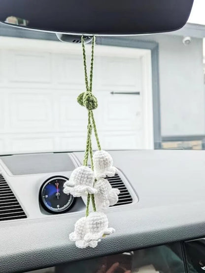 Hand-Crocheted Chlorophytum Potted Yarn Car Rearview Mirror Creative Ornament