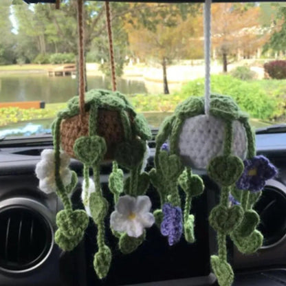 Hand-Crocheted Chlorophytum Potted Yarn Car Rearview Mirror Creative Ornament