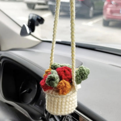 Hand-Crocheted Chlorophytum Potted Yarn Car Rearview Mirror Creative Ornament