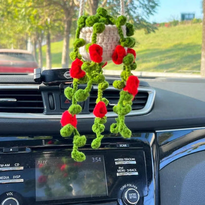 Hand-Crocheted Chlorophytum Potted Yarn Car Rearview Mirror Creative Ornament