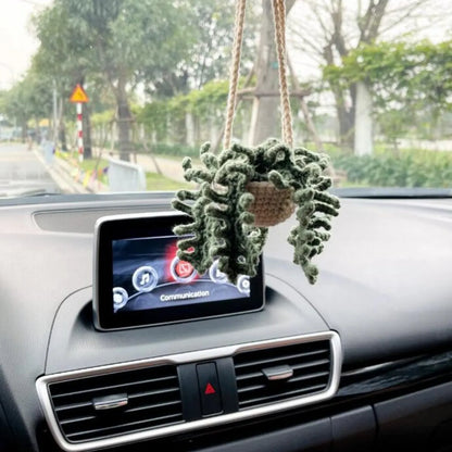 Hand-Crocheted Chlorophytum Potted Yarn Car Rearview Mirror Creative Ornament