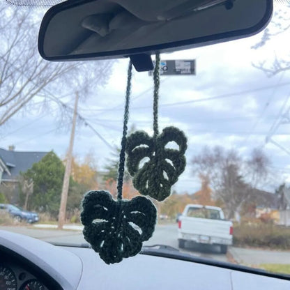 Hand-Crocheted Chlorophytum Potted Yarn Car Rearview Mirror Creative Ornament