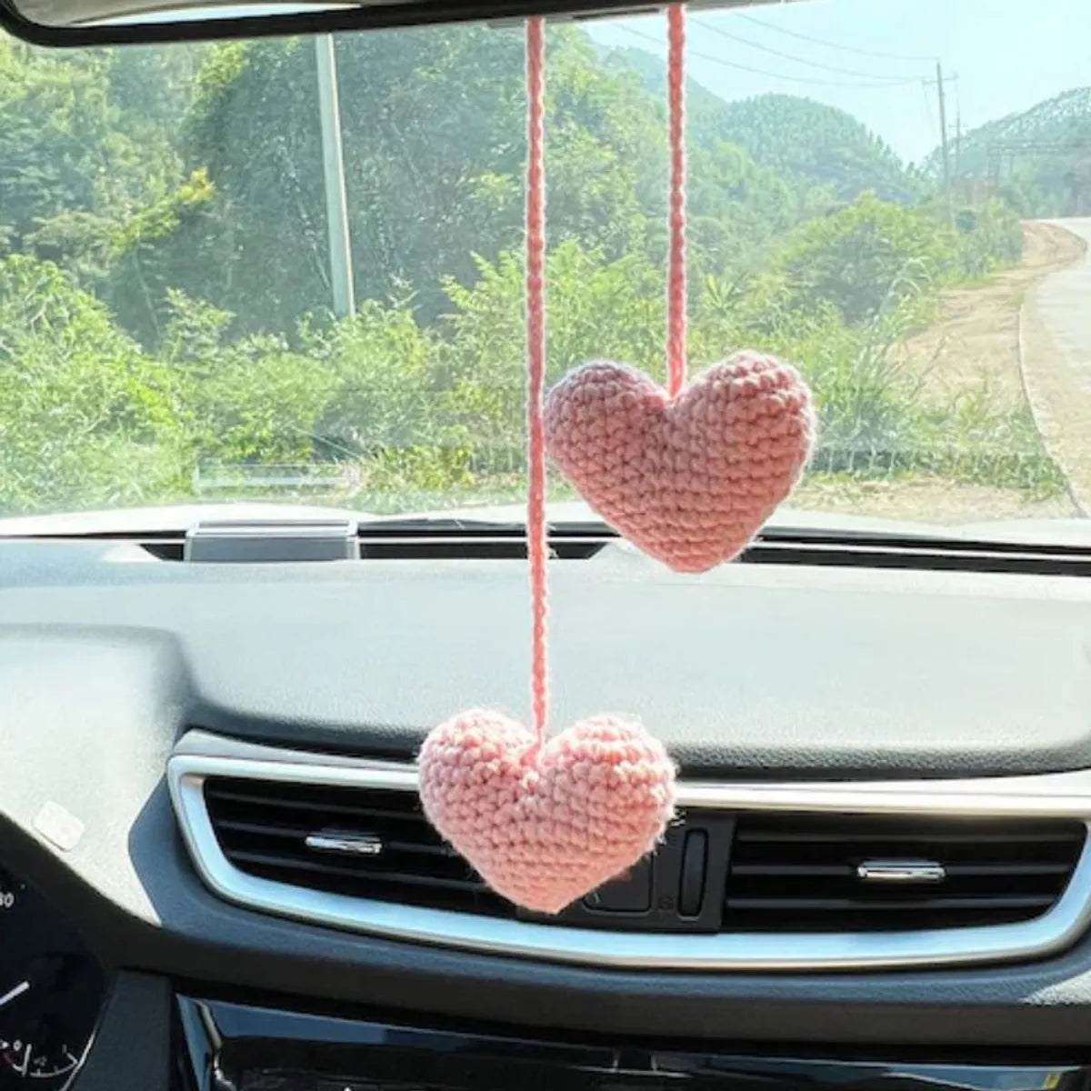 Hand-Crocheted Chlorophytum Potted Yarn Car Rearview Mirror Creative Ornament