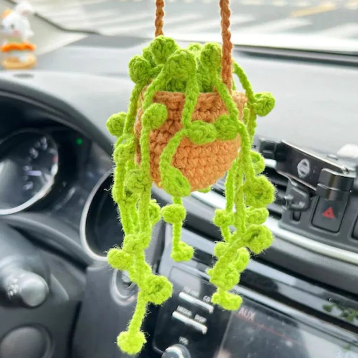 Hand-Crocheted Chlorophytum Potted Yarn Car Rearview Mirror Creative Ornament