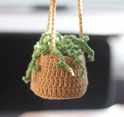 Hand-Crocheted Chlorophytum Potted Yarn Car Rearview Mirror Creative Ornament