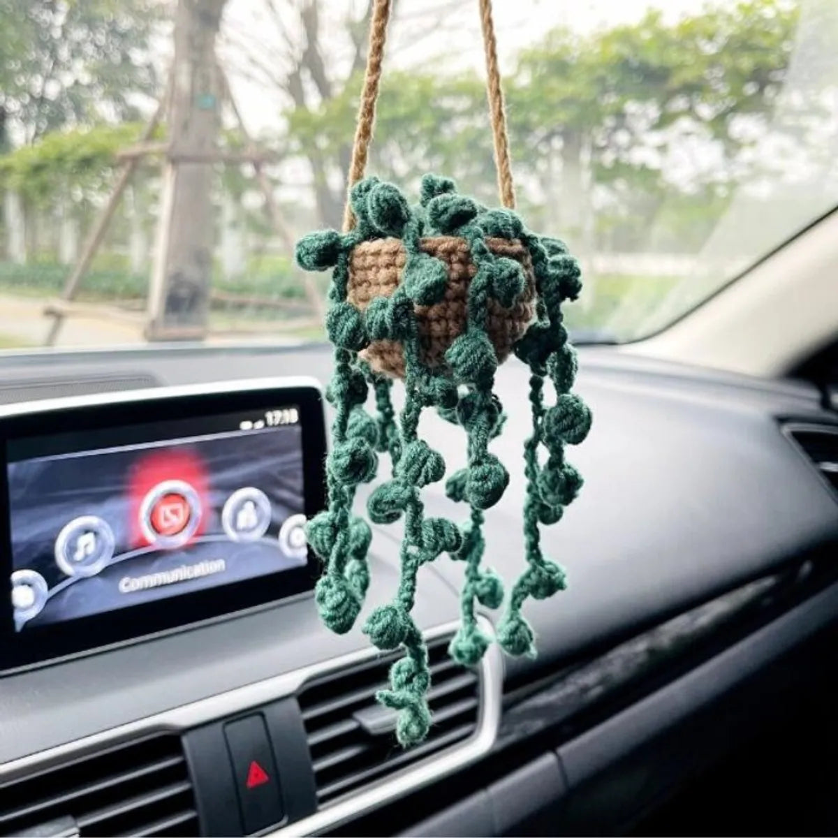 Hand-Crocheted Chlorophytum Potted Yarn Car Rearview Mirror Creative Ornament