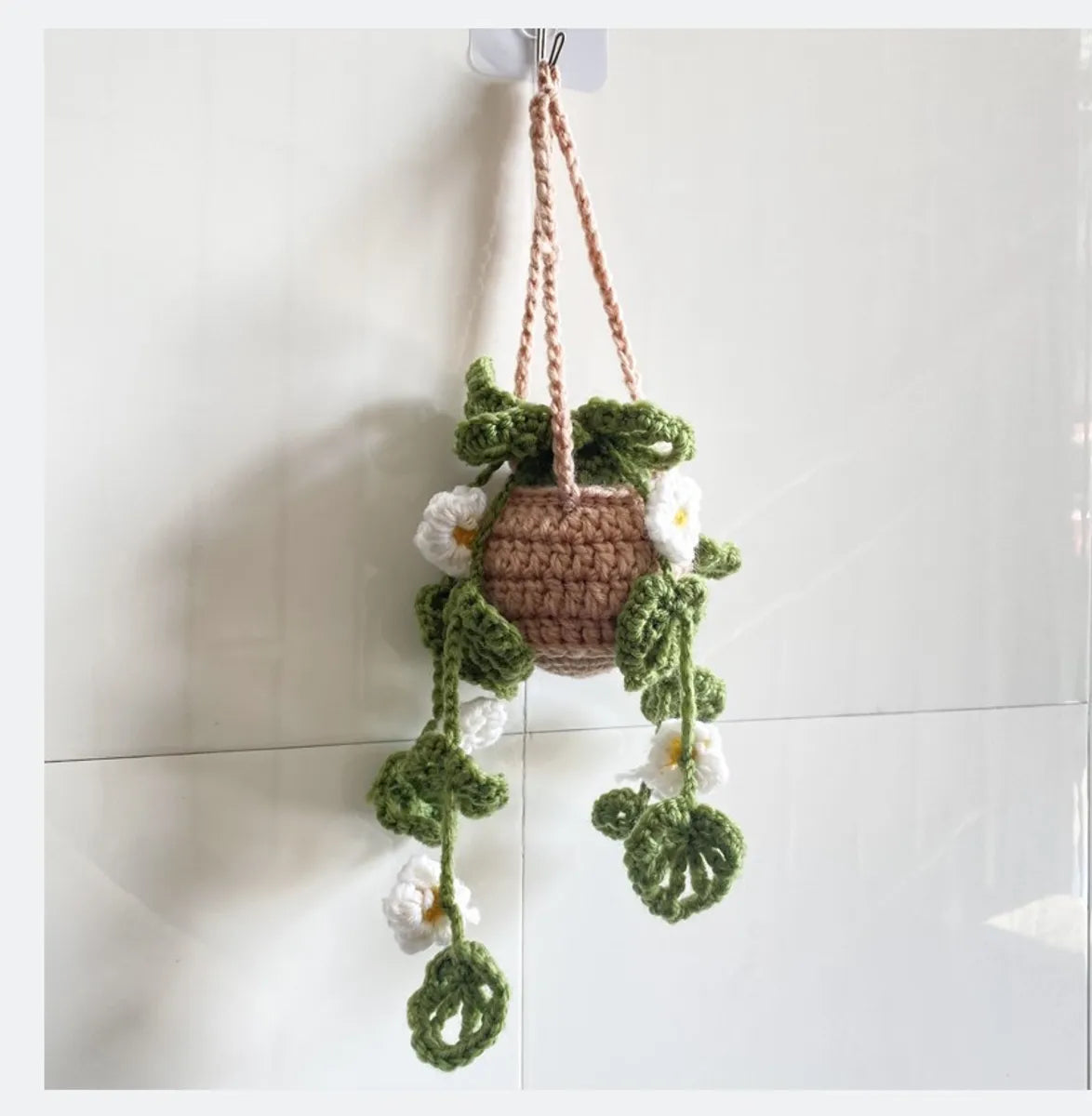 Hand-Crocheted Chlorophytum Potted Yarn Car Rearview Mirror Creative Ornament