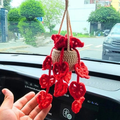 Hand-Crocheted Chlorophytum Potted Yarn Car Rearview Mirror Creative Ornament