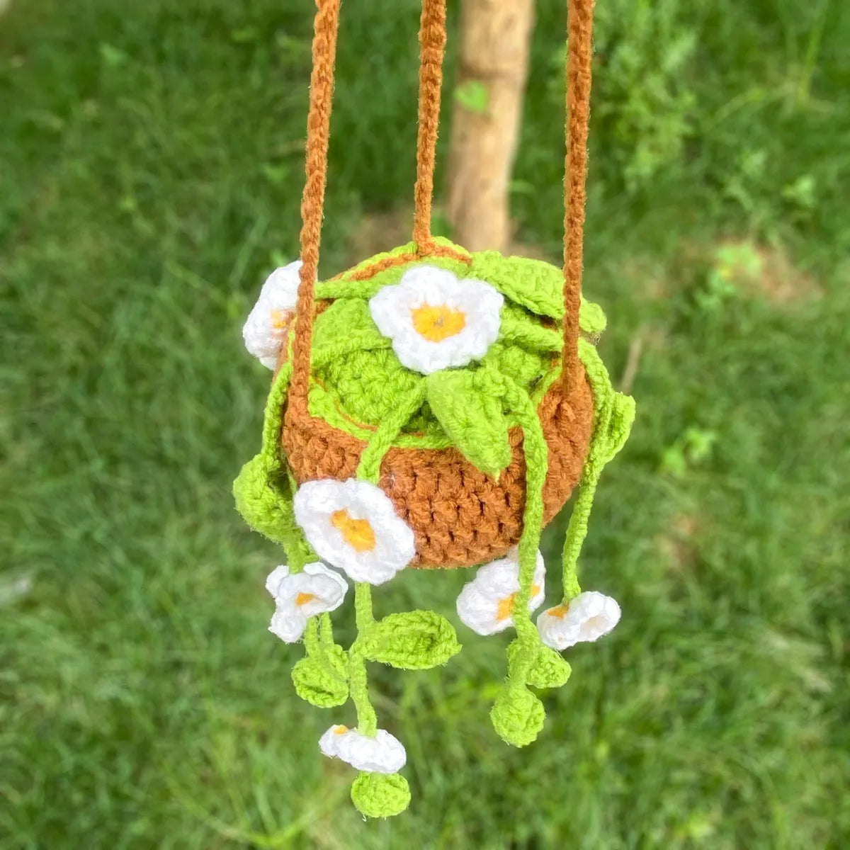 Hand-Crocheted Chlorophytum Potted Yarn Car Rearview Mirror Creative Ornament