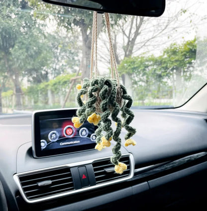 Hand-Crocheted Chlorophytum Potted Yarn Car Rearview Mirror Creative Ornament