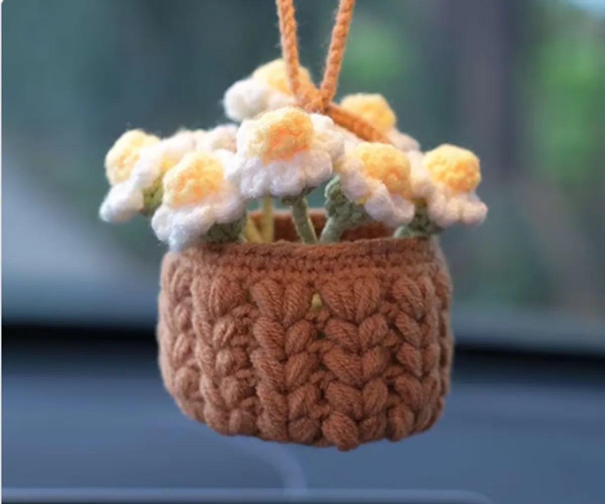 Hand-Crocheted Chlorophytum Potted Yarn Car Rearview Mirror Creative Ornament