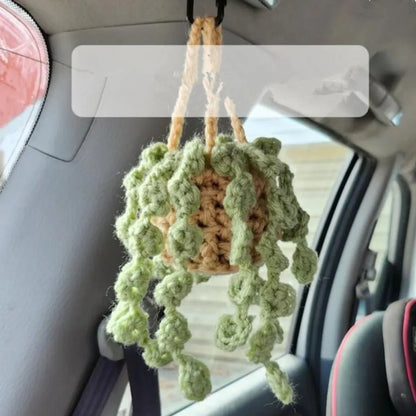 Hand-Crocheted Chlorophytum Potted Yarn Car Rearview Mirror Creative Ornament