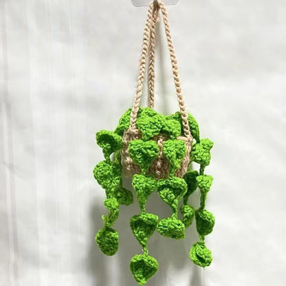 Hand-Crocheted Chlorophytum Potted Yarn Car Rearview Mirror Creative Ornament