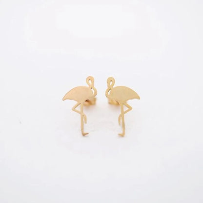 Hand-drawing Red-crowned Crane Alloy Plating Stud Earrings Gold And Silver Rose Golden Nhcu149815