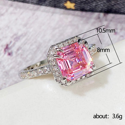 Hand Jewelry Classic Square Pink Diamond Princess Micro-Encrusted Women'S Copper Ring