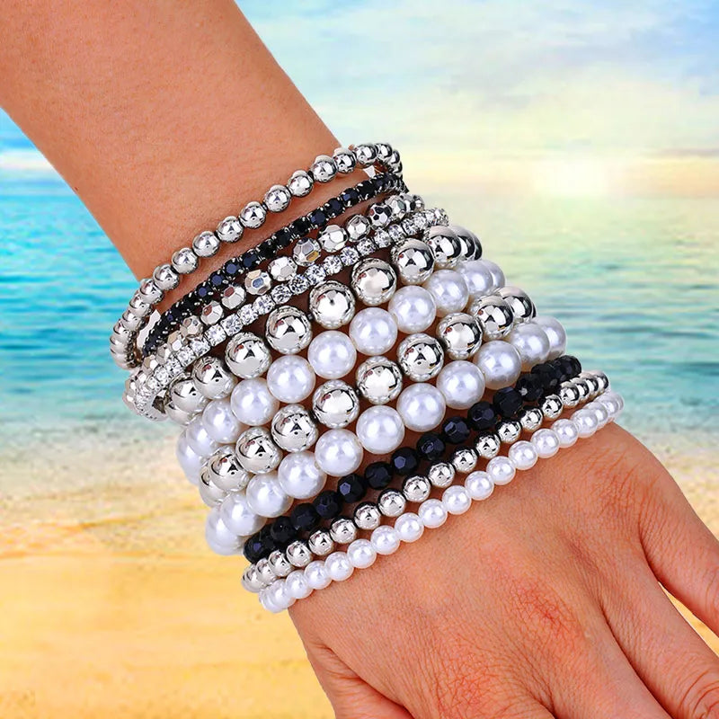 Handmade Bohemian Commute Round ABS Imitation Pearl Wholesale Bracelets