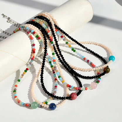 Handmade Color Block Stainless Steel Artificial Gemstones Artificial Crystal Beaded Plating Silver Plated Necklace