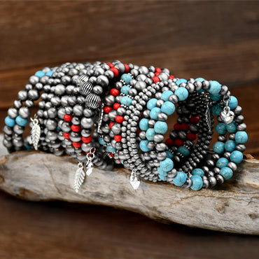 Handmade Ethnic Style Colorful Alloy Plastic Turquoise Beaded Unisex Bracelets