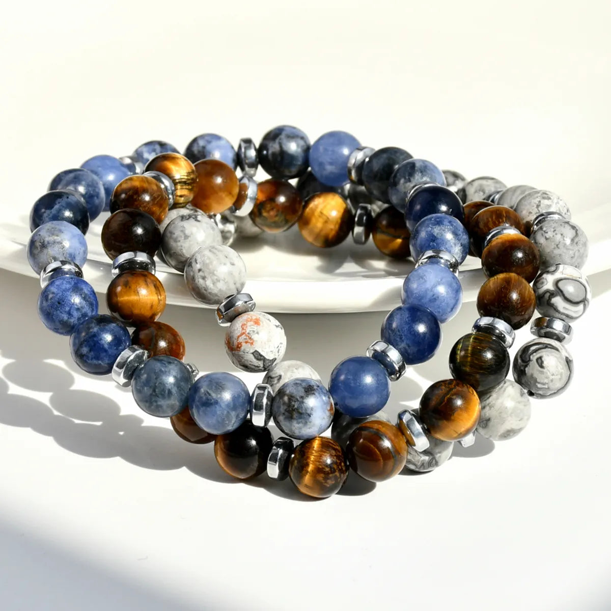 Handmade Multicolor Natural Stone Beaded Plating Silver Plated Bracelets